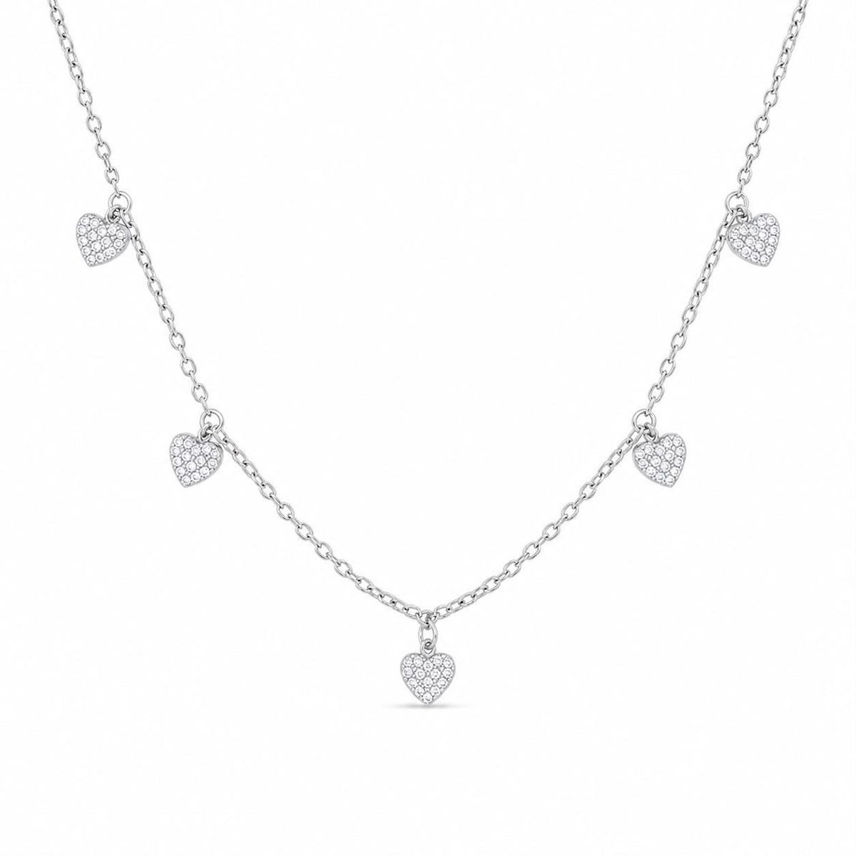 Silver Dangling Hearts Necklace
