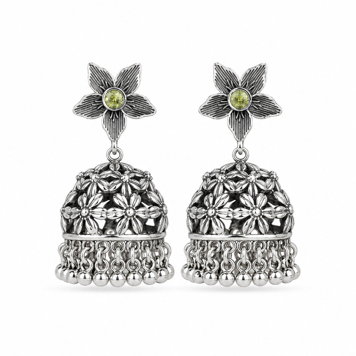 Silver Floral Jhumka