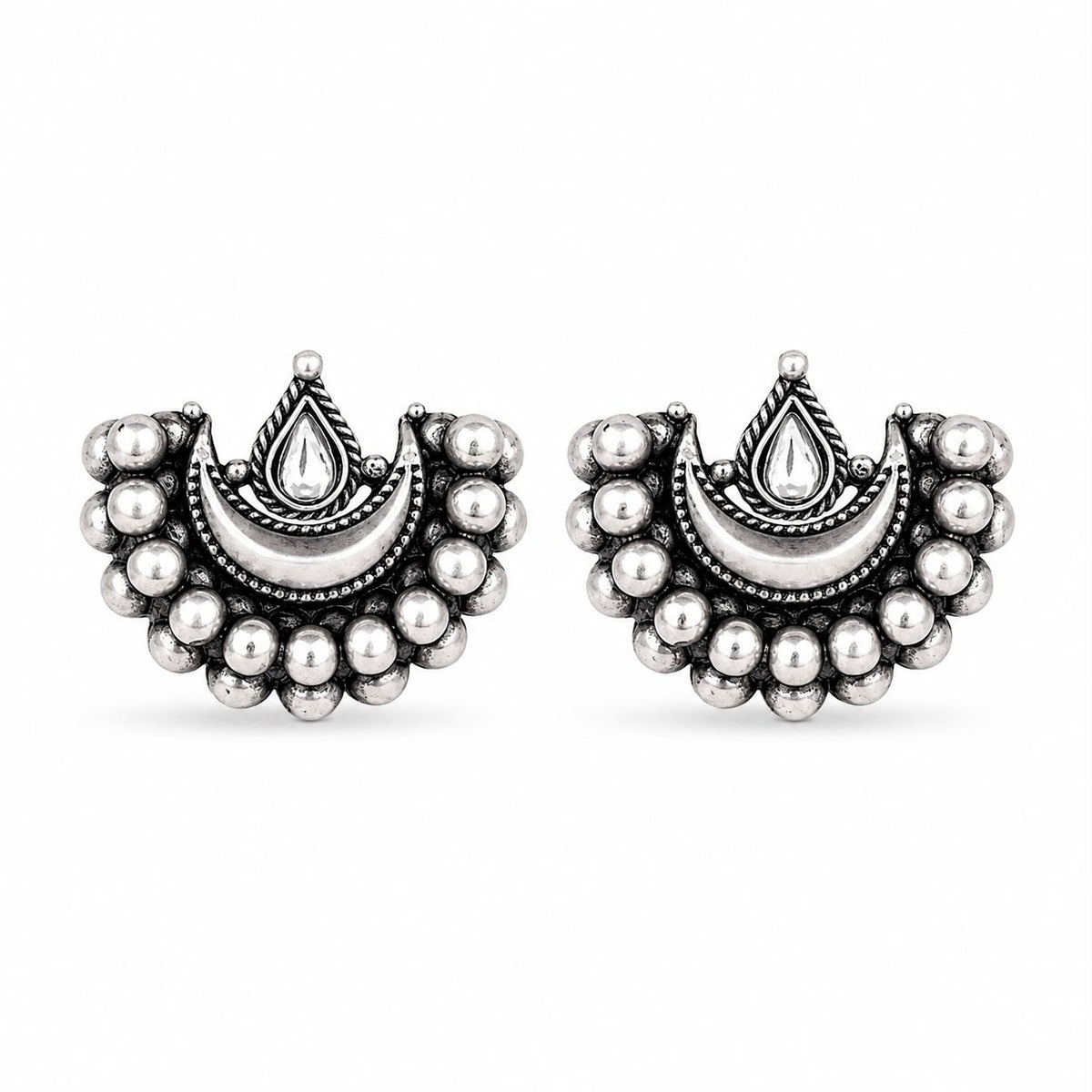Oxidised Moon Silver Earrings