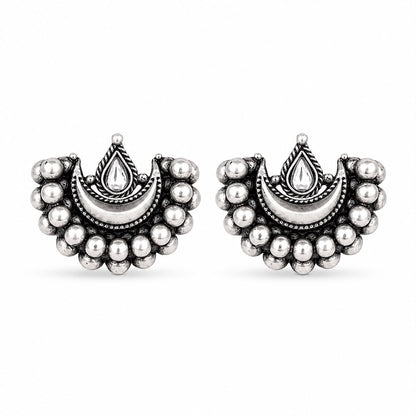 Oxidised Moon Silver Earrings