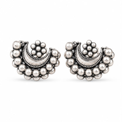 Oxidised Moon Silver Earrings