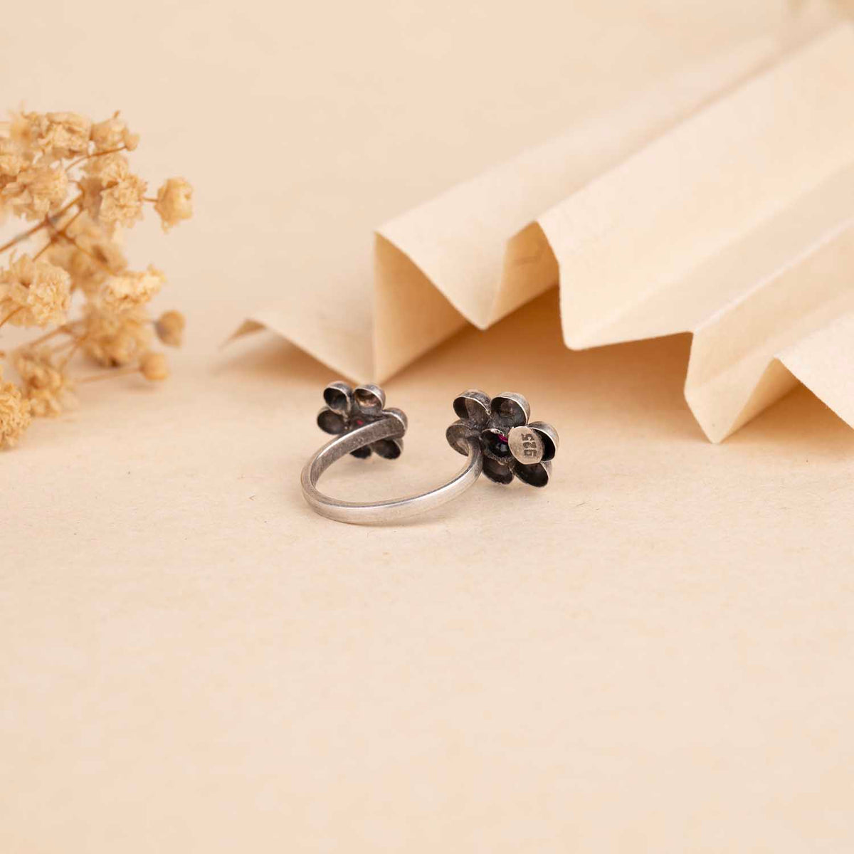 Silver Oxidised Mndala Ring