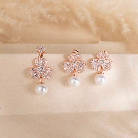 Floral Rose Gold Pendant & Earrings Set