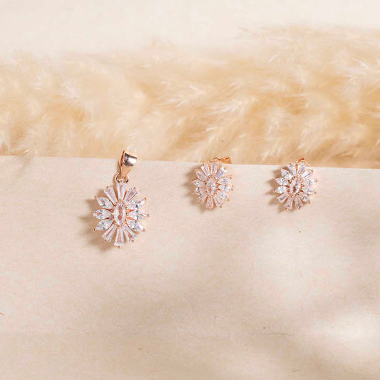 Floral Rose Gold Pendant & Earrings Set
