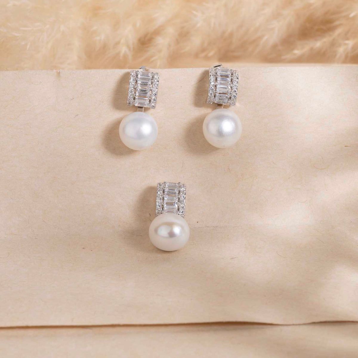 Silver CZ Pendant & Earrings Set