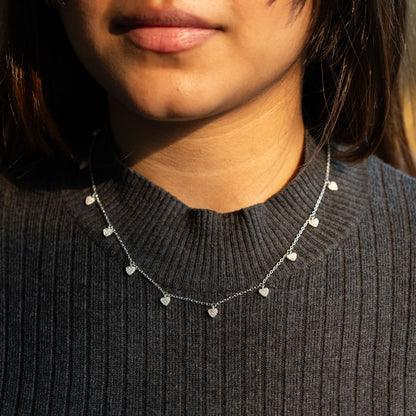 Silver Dangling Hearts Necklace