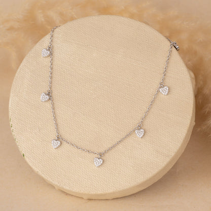 Silver Dangling Hearts Necklace