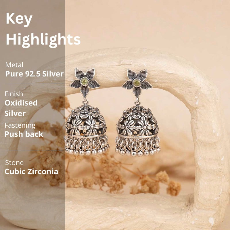 Silver Floral Jhumka