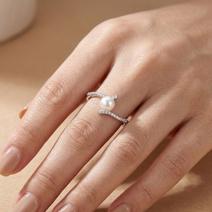 Silver Pearl Adjustable Ring in 925 Sterling Silver