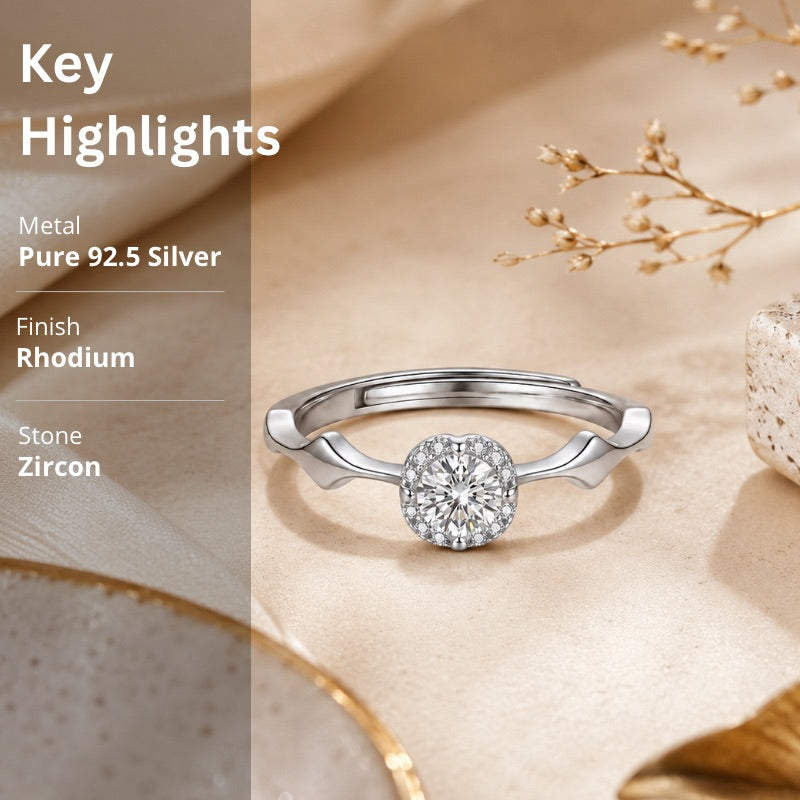 Silver Solitaire Adjustable Ring