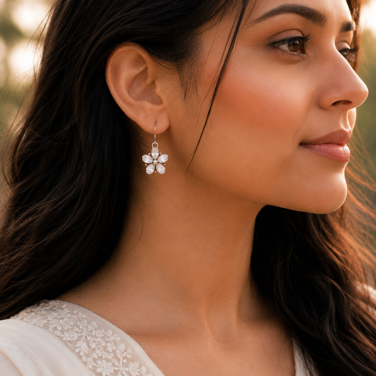 Floral Silver Earrings