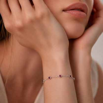 Ruby Pink Silver Bracelet