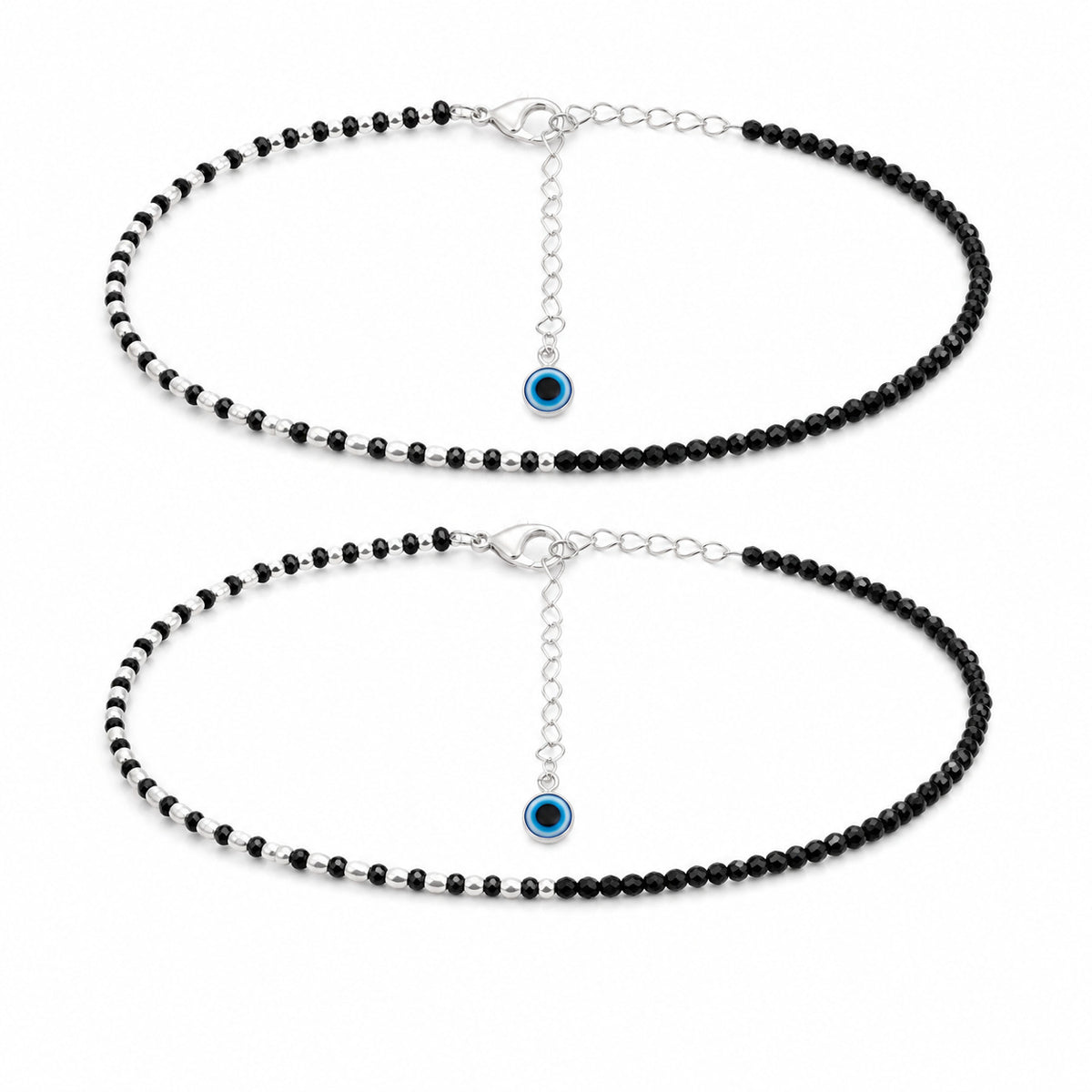 Silver Blue Evil Eye Charm Anklet in 925 Sterling Silver