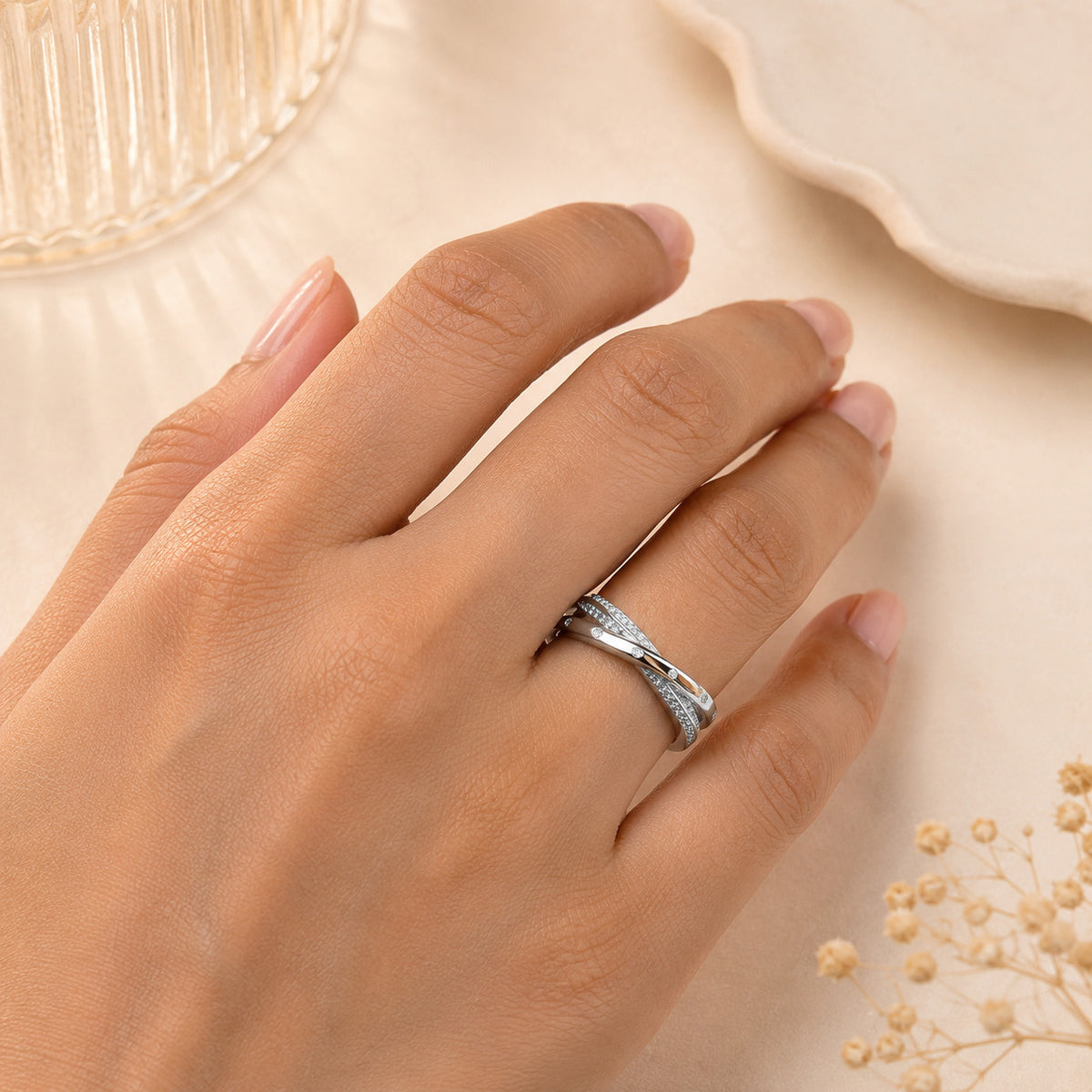 Silver CZ Adjustable Ring