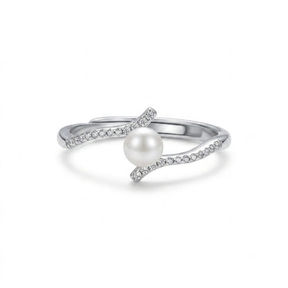 Silver Pearl Adjustable Ring in 925 Sterling Silver