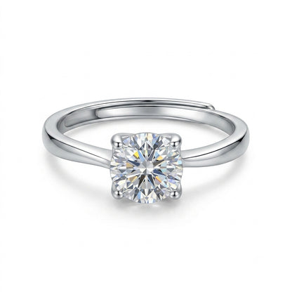 Silver Solitaire  Adjustable Ring in 925 Sterling Silver