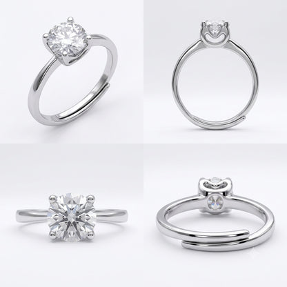 Silver Solitaire  Adjustable Ring in 925 Sterling Silver