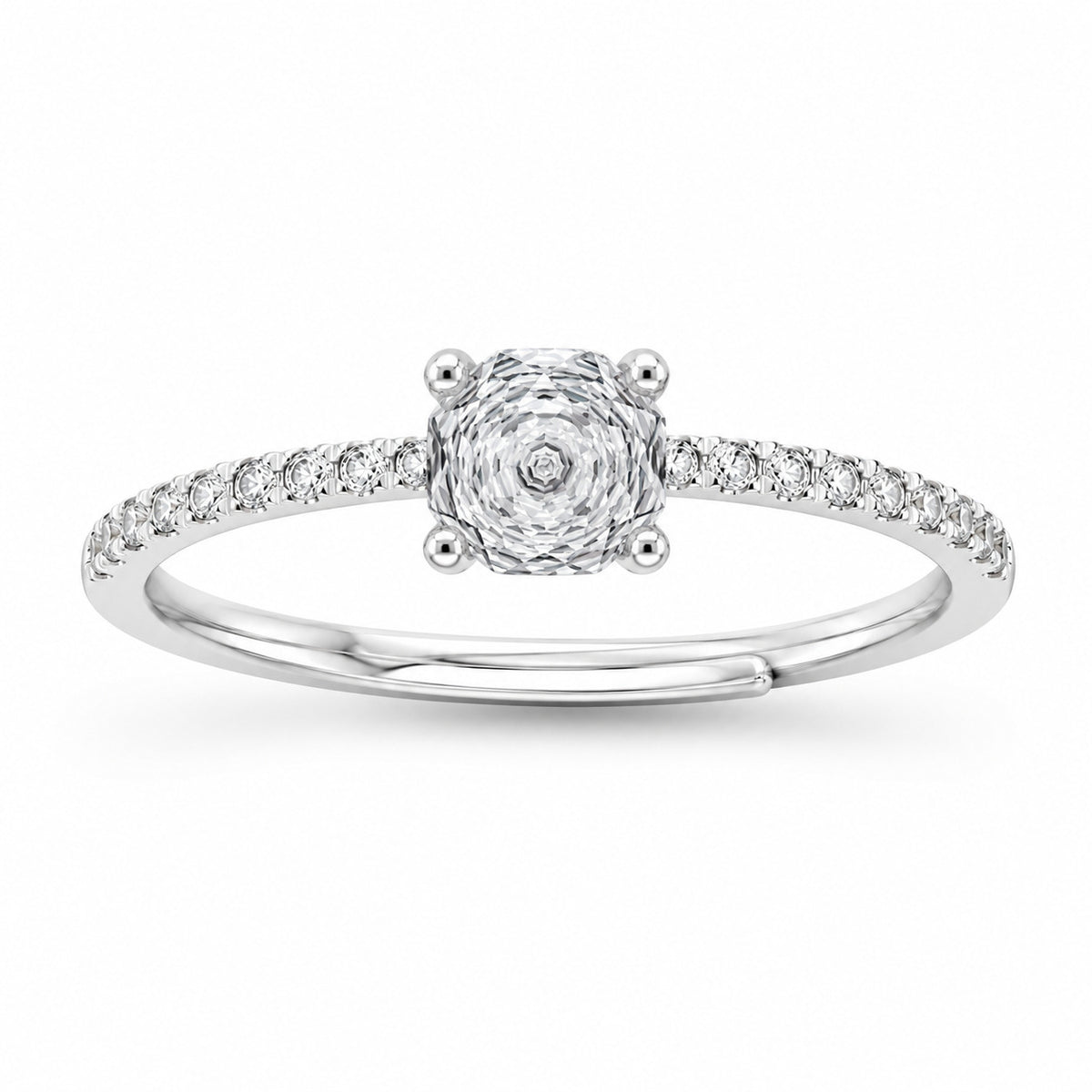 Silver Solitaire Adjustable Ring in 925 Sterling Silver
