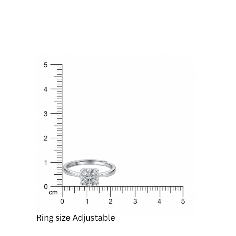 Silver Solitaire  Adjustable Ring in 925 Sterling Silver