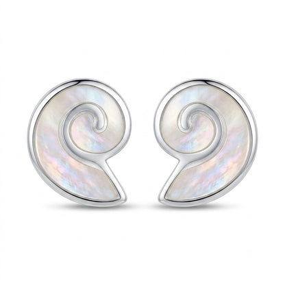 Mother of Pearl Nautilus Stud Earrings in 925 Sterling Silver