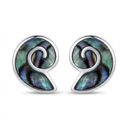 Abalone Shell Nautilus Stud Earrings in 925 Sterling Silver