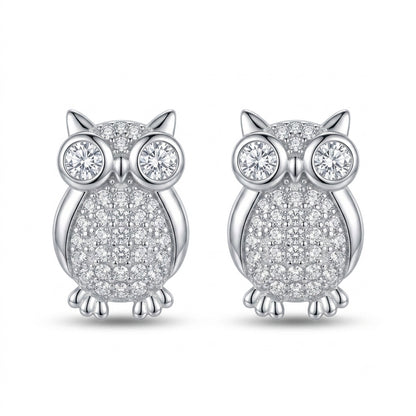 Owl CZ Stud Earrings in 925 Sterling Silver