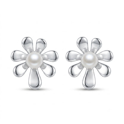 Pearl Flower Stud Earrings in 925 Sterling Silver