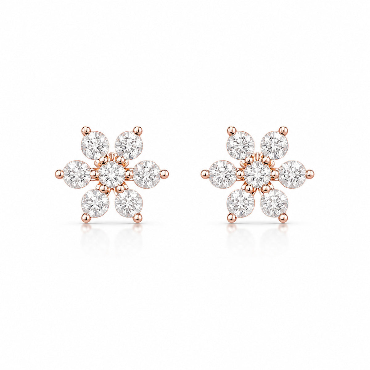 Floral CZ Stud Earrings in 925 Sterling Silver (Rose Gold Plated)