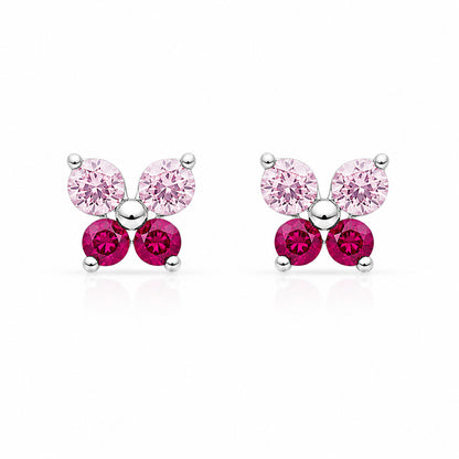 Pink Butterfly Stud Earrings in 925 Sterling Silver