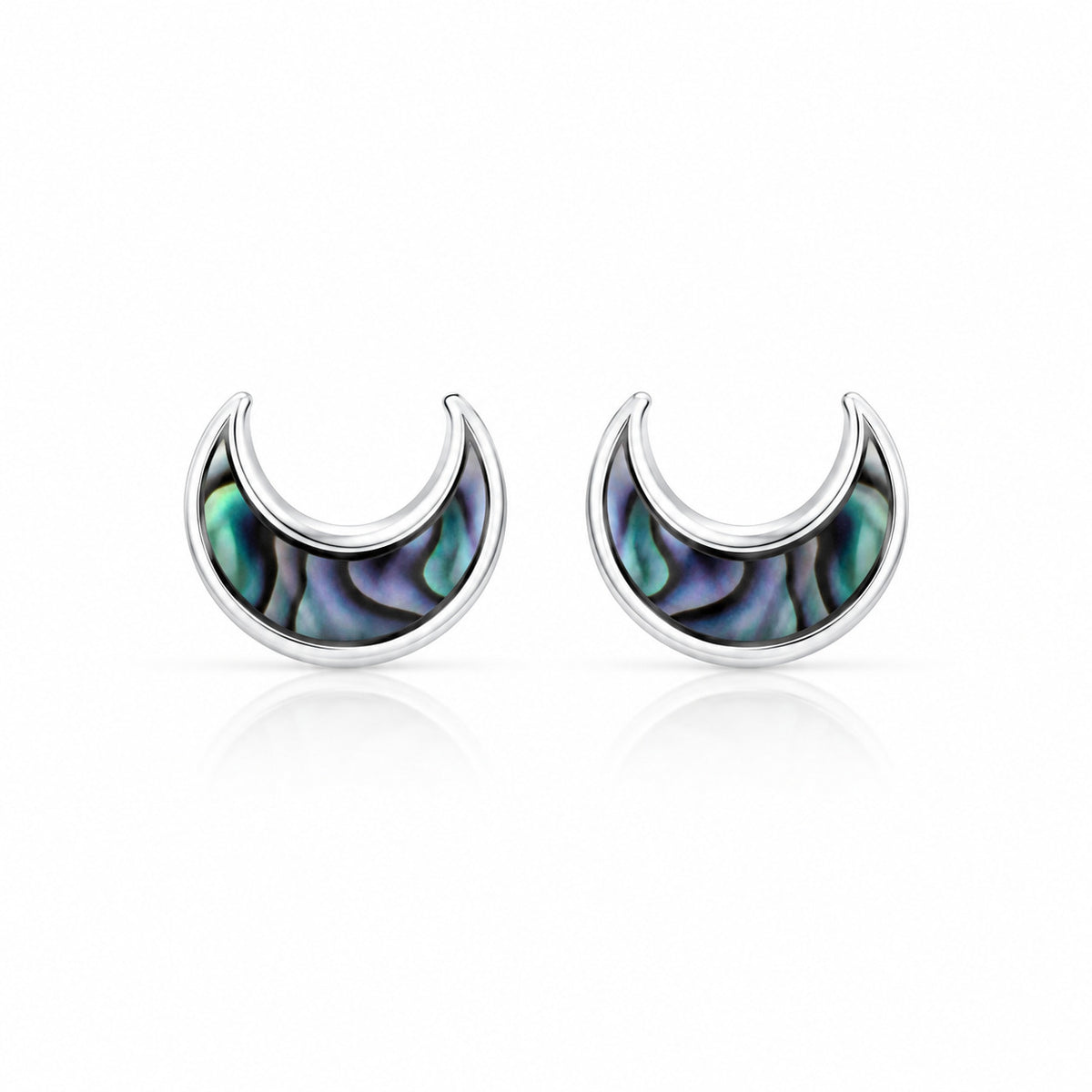 Abalone Crescent Moon Stud Earrings in 925 Sterling Silver