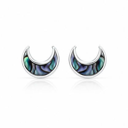 Abalone Crescent Moon Stud Earrings in 925 Sterling Silver