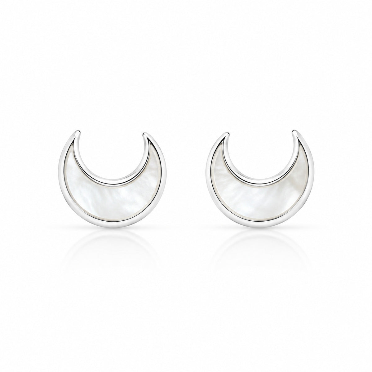 Crescent Moon Mother of Pearl Stud Earrings in 925 Sterling Silver