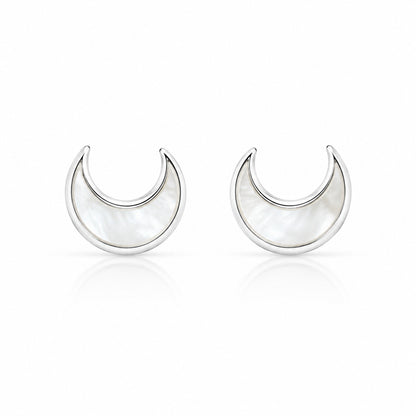 Crescent Moon Mother of Pearl Stud Earrings in 925 Sterling Silver