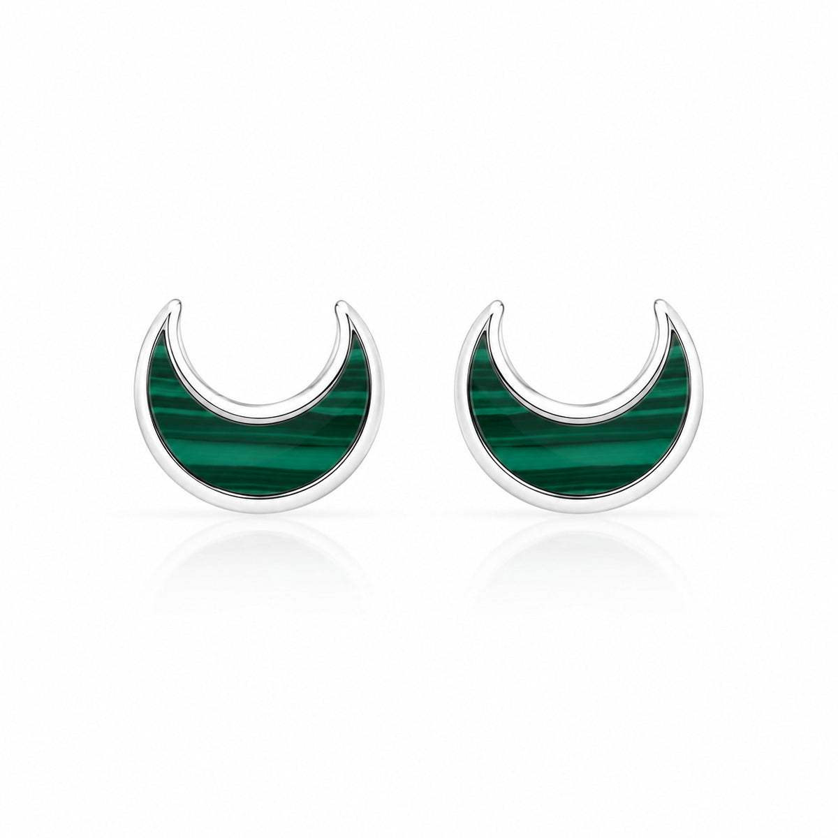 Malachite Crescent Moon Stud Earrings in 925 Sterling Silver