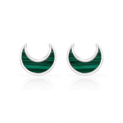 Malachite Crescent Moon Stud Earrings in 925 Sterling Silver