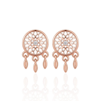 Rose Gold Dreamcatcher Stud Earrings in 925 Sterling Silver