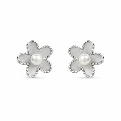 Pearl Flower Stud Earrings in 925 Sterling Silver