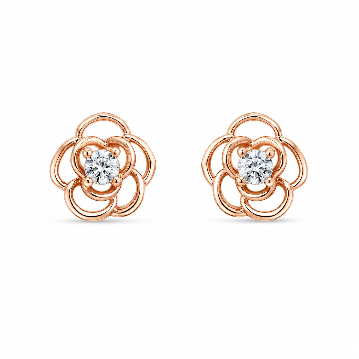 Rose Bloom CZ Stud Earrings in 925 Sterling Silver (Rose Gold Plated)