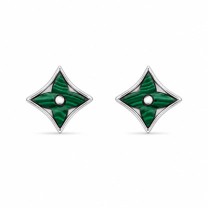 Malachite Star Stud Earrings in 925 Sterling Silver