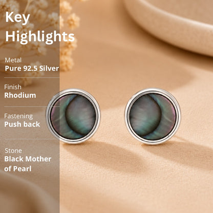 Abalone Shell Round Stud Earrings in 925 Sterling Silver