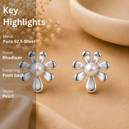 Pearl Flower Stud Earrings in 925 Sterling Silver