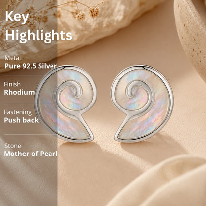 Mother of Pearl Nautilus Stud Earrings in 925 Sterling Silver