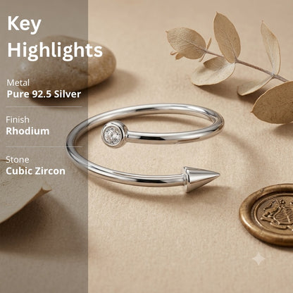 Silver Dot & Arrow  Adjustable Ring in 925 Sterling Silver