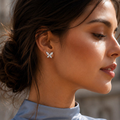Butterfly CZ Stud Earrings in 925 Sterling Silver