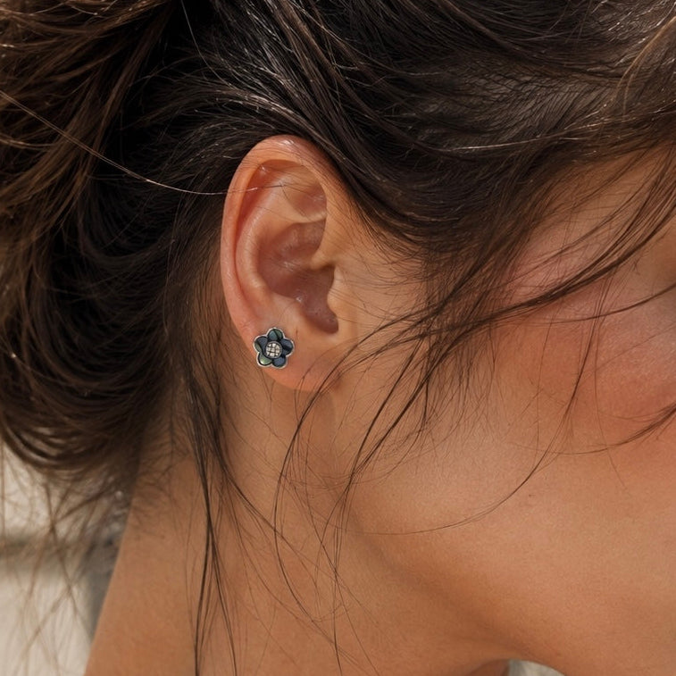 Abalone Flower Stud Earrings in 925 Sterling Silver