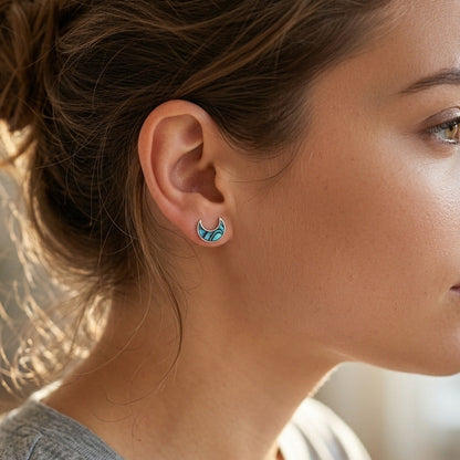Abalone Crescent Moon Stud Earrings in 925 Sterling Silver