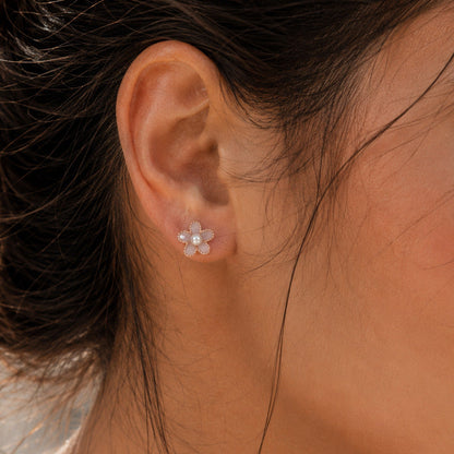 Pearl Flower Stud Earrings in 925 Sterling Silver (Rose Gold Plated)
