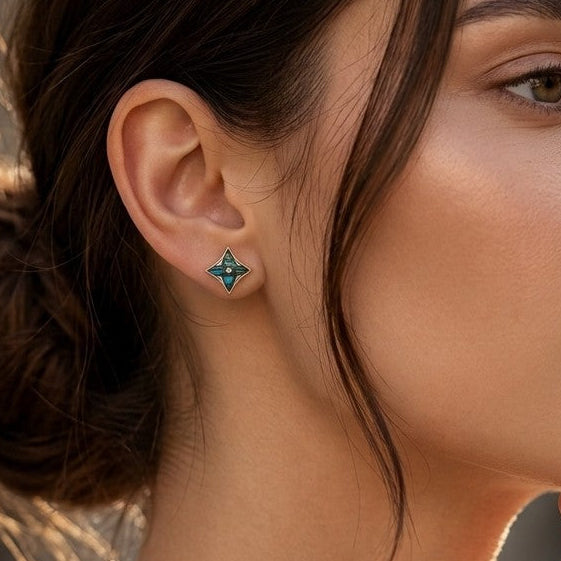 Abalone Shell Star Stud Earrings in 925 Sterling Silver