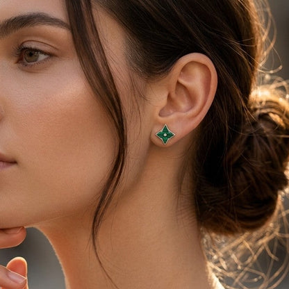 Malachite Star Stud Earrings in 925 Sterling Silver