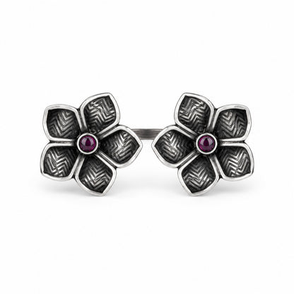 Silver Oxidised Flower Ring